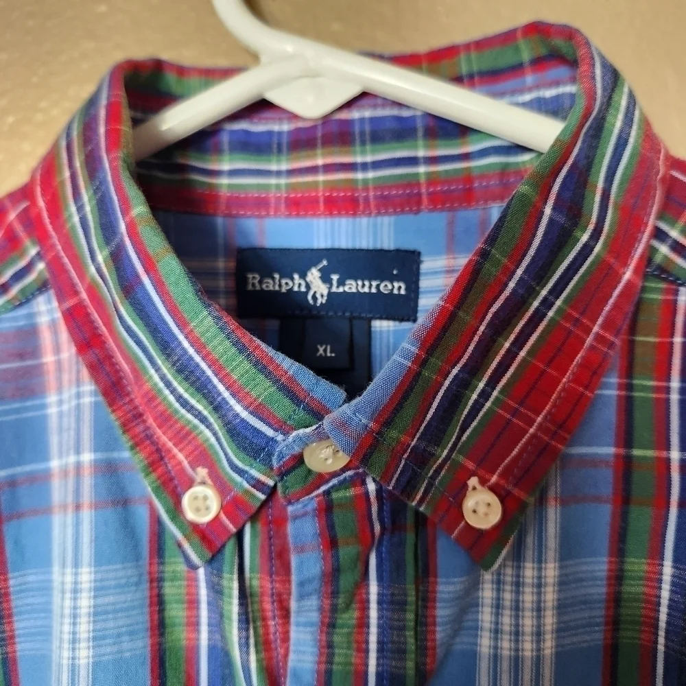 Ralph Lauren Boys Plaid Short Sleeve Cotton Buttonfront Shirt-Size XL